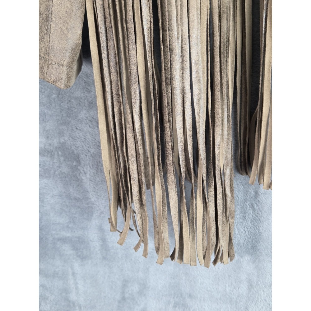 Chicos Faux Suede Fringe Jacket Brown Boho Festival Western Cowgirl Size 0 Sexy - Picture 2 of 6